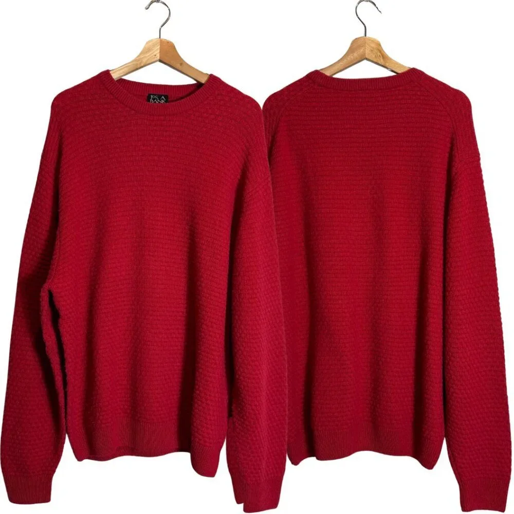 JoS. A. Bank Lambswool Basketweave Crewneck Sweater Pullover Mens Large Red Wool